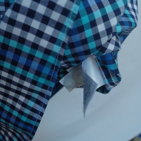 Nordstrom Short Sleeve Button Down Shirt,  Blue, White, Black Check, Size L - Picture 4 of 8